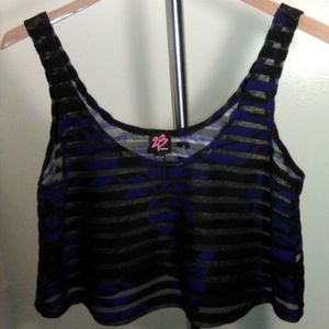 2B bebe Size XS Black/Blue Sleeveless Striped Crop Top